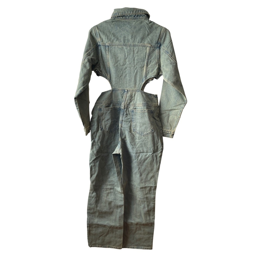 PrettyLittleThing Petite Vintage Wash Denim‎ Cut Out Jumpsuit Ripped Size 4 New - Picture 9 of 16